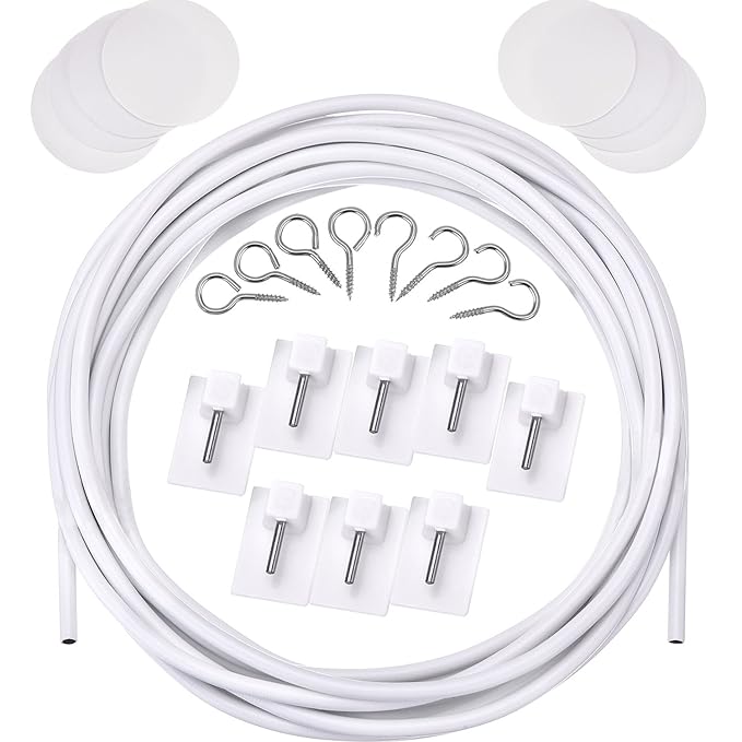 Cyclamen9 White Curtain Wire Hanging Cord With Self Adhesive Hook