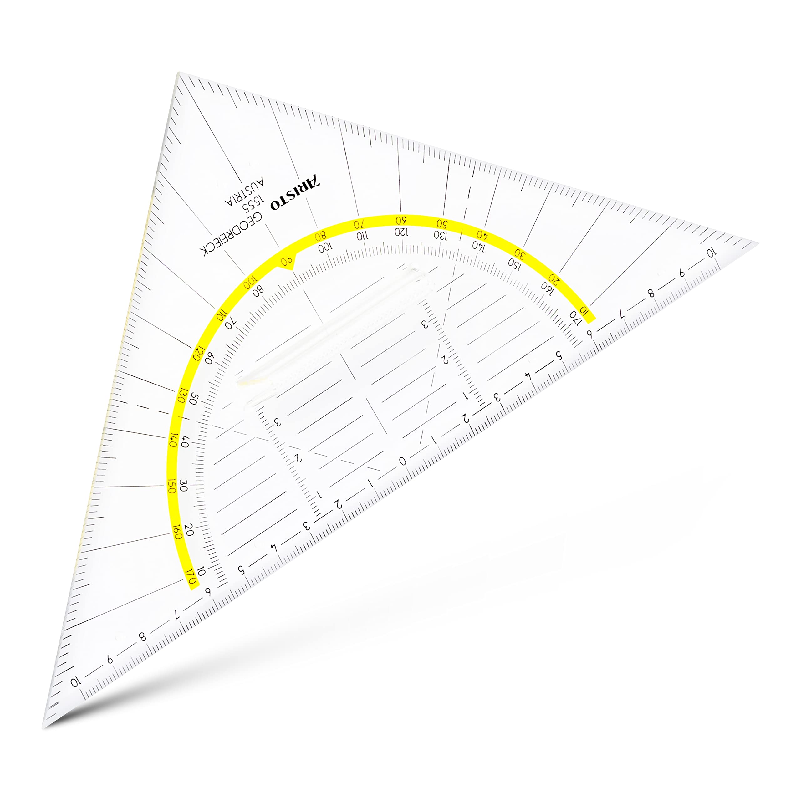 Aristo AR1555/2 Set Square with Fixed Grip (Hypotenuse 22.5 cm, Ink Nubs, Facet on The Hypotenuse, Plexiglass with Deep Embossing, Made in Austria) Transparent
