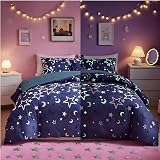 Loussiesd Galaxy Glow Duvet Cover Set for Girls Twin/Double Blue Starry Night