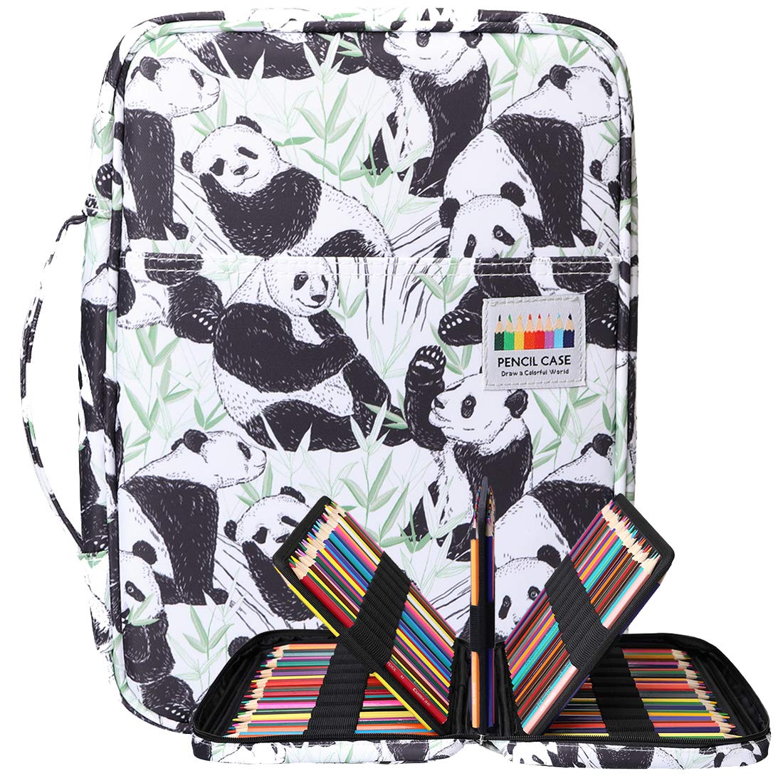 BOMKEE Drawing Pencil Case 220 Slots Colored Pen Organizer Bag Portable Handy Painting Storage Stationery Pouch Waterproof Multilayer Pens Watercolor Pencils Holder for Adults(White Panda)