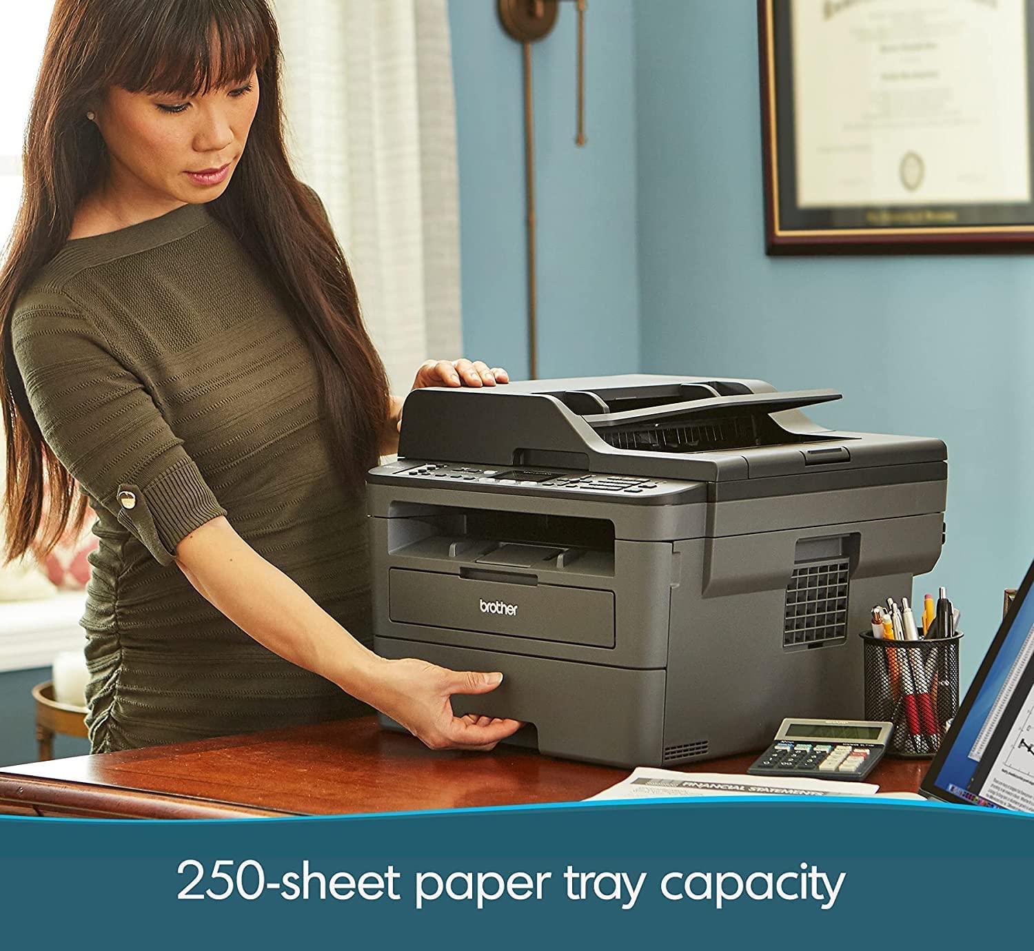 Brother MFC-L2710DW Wireless All-in-One Monochrome Laser Printer for Home Office, Black - Print Copy Scan Fax - 32 ppm, 2400 x 600 dpi, 50-Sheet ADF, Auto Duplex Printing, Two-line LCD, Tillsiy