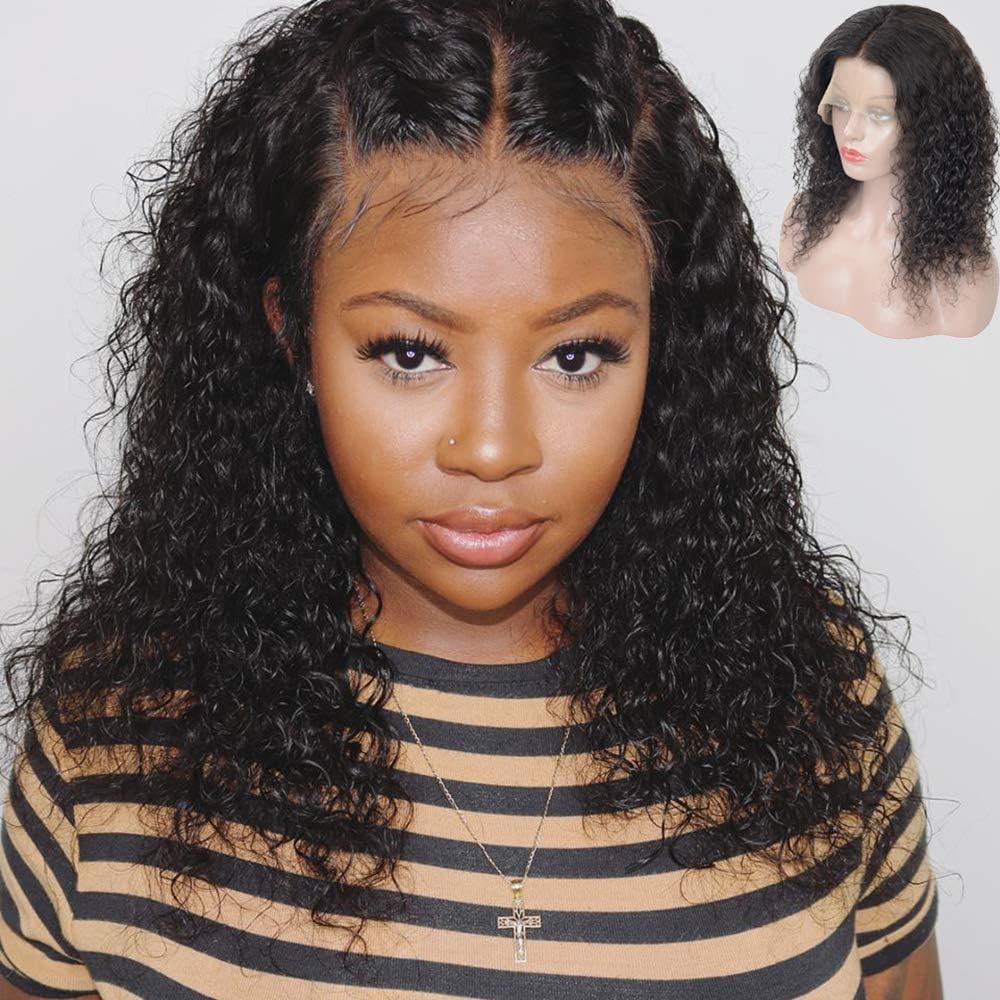Full Lace Wigs Human Hair Curly Pre Plucked with Baby Hair Natural Hairline for Women, Brazilian Virgin Hair Wigs Natural Color 16inch (#1B) by Veer