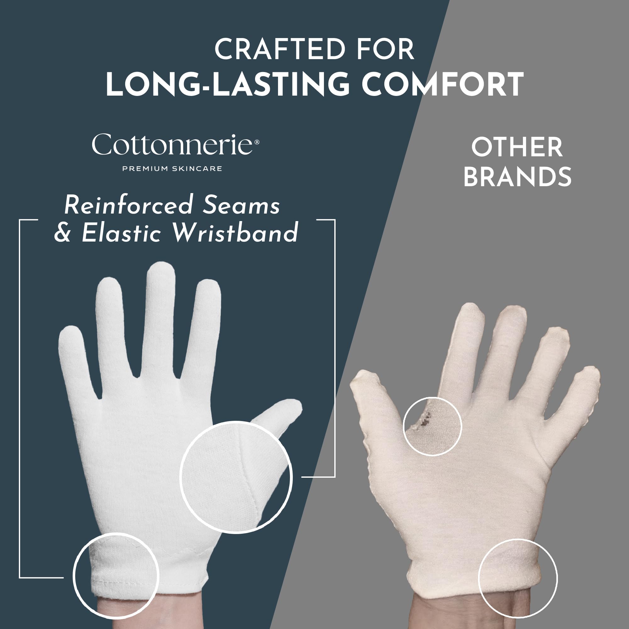 Cottonnerie Original Cotton Gloves for Dry Hands Sleeping, Moisturizing Gloves Overnight, Hand Moisturizer Gloves, Moisture Gloves for Dry Hands Overnight, Sleeping Gloves, Medium 8 Pairs