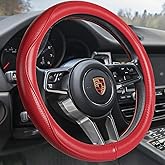 HAOKAY Top Grade Red Genuine Leather Steering Wheel Cover Women, Luxury Steering Wheel Cover for Cars, SUVS and Trucks,Universal 14.5-15 inch