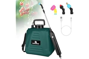 DEWOTEREA 2 Gallon Battery Powered Sprayer, Electric Garden Sprayer, Backpack Sprayer with 3 Mist Nozzles & USB Rechargeable Handle & Retractable Wand & Adjustable Strap for Lawn, Garden, Yard (Green)