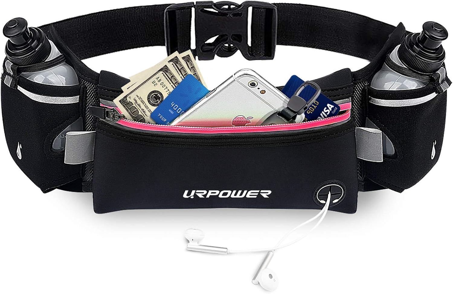 URPOWER Upgraded Running Belt with Water Bottle, Running Fanny Pack with Adjustable Straps, Large Pocket Waist Bag Phone Holder for Running Fits 6.5 inches Smartphones, Running Pouch : Sports & Outdoors