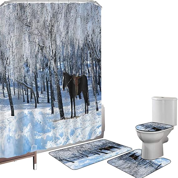 Juego de cortinas baño Accesorios baño alfombras Ecuestre Alfombrilla