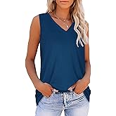 Summer Tops for Women Sleeveless V Neck Tshirt Loose Fit Casual Tank Tunic Blouse