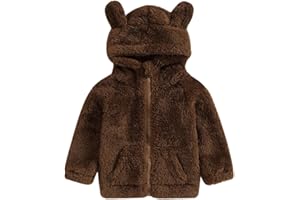 FAITHTUR Baby Boy Girl Fleece Jacket Casual Fuzzy Zip Up Plush Thick Warm Hoodie Coat Toddler Fall Winter Outfit Outdoor Clothes