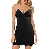 Vlazom Women's Full Slip Under Dress Adjustable Spaghetti Strap Slip Dress V-Neck Lace Knee Length Camisole S-3XL