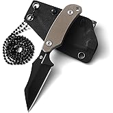 DRACHENADER 5.78" X-WH Neck Knife with Sheath, D2 Steel Small Fixed Blade Knife Horizontal Carry, Full Tang EDC Knife with G10 Handle and Clip