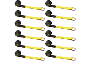 Wowangce 12 Pack 2'' x 10ft Tow Truck Straps Lasso Wheel Lift Straps Lasso Tow Strap with D Ring 11, 000 Lbs Break Strength Auto Tie Down Auto Hauler for Trailer Truck Tie(Yellow)