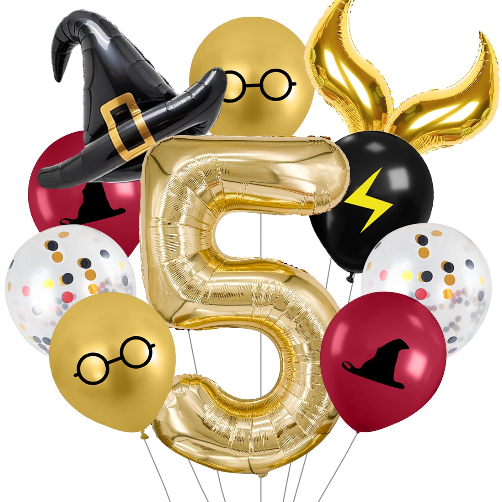 Zailo 32-inch Number Magic Wizard School Balloons, Magic Wizard Themed Party Decorations, Snitch Balloons Suitable for Magic Themed Birthdays Baby Shower Party Supplies (Number 5)