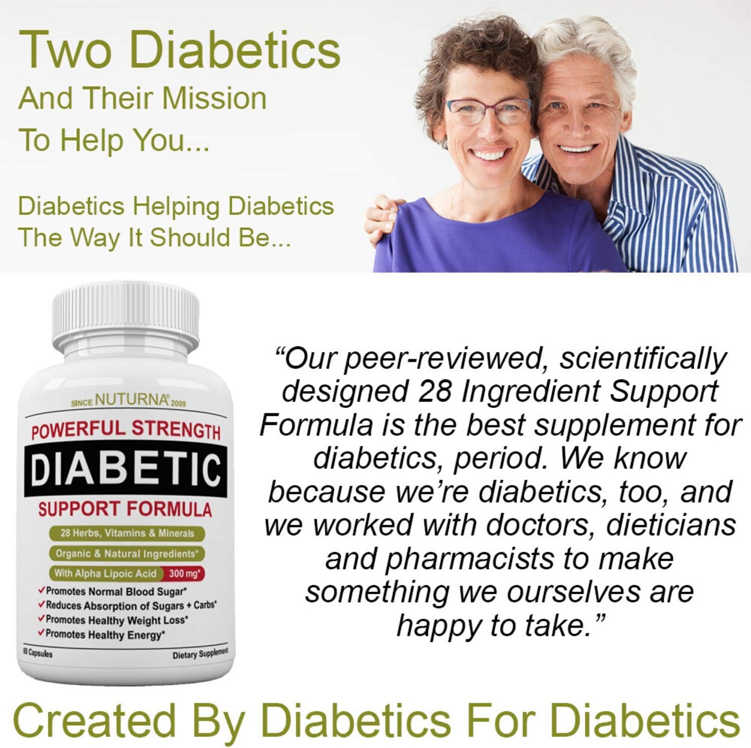 Diabetic Support Formula - 28 Vitamins Minerals Herbs with 300 mg Alpha Lipoic Acid for Blood Sugar Support & Extra Energy Support - Diabetes Nutritional Supplement for Men & Women: Health & Personal Care