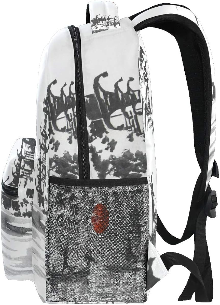 QMIN Backpack Japanese Sunset Art Painting Style School Bookbag Travel College Daypack Laptop Zipper Hiking Camping Shoulder Bag Organizer for Boys Girls Women Men - Image 5