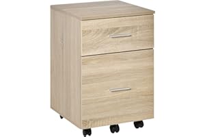 Vinsetto Vertical Filing Cabinet with Wheels, 2-Drawer Mobile File Cabinet, Office Storage Cabinet for Letter or A4 File, Stu