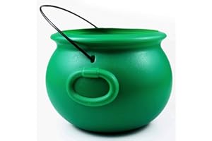 GIFTEXPRESS 8" Green Cauldron Kettle for St Patrick Day, Mardi Gras, Halloween, Pot of Gold Pot, Lucky Leprechaun Pot, Plastic Cauldron