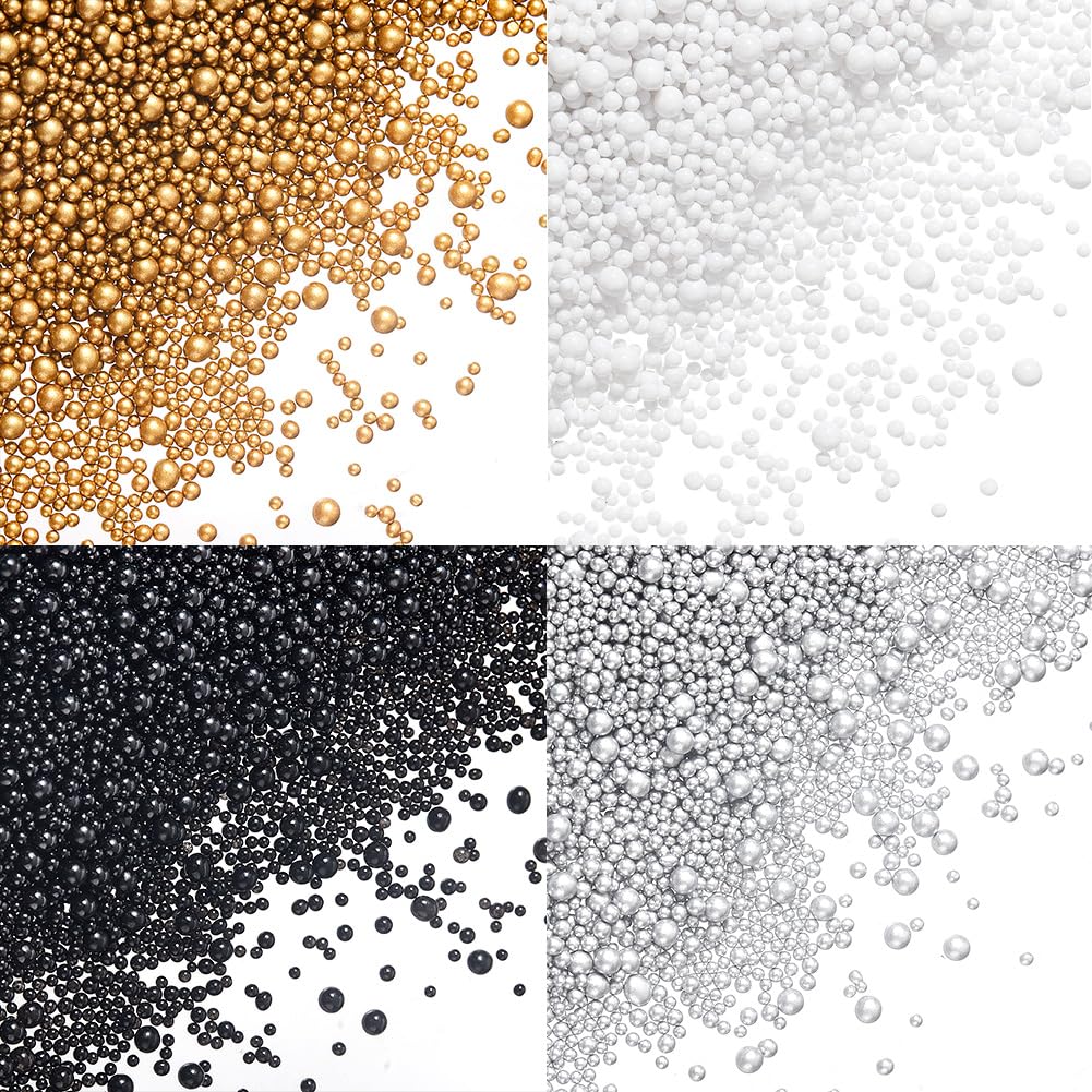 PH PandaHall 200g Resin Bubble Beads 4 Colors (Gold, Black, Silver, White) 1-3mm Round Glass Craft Beads for UV Resin Molds, Jewellery Making, Nail Decoration