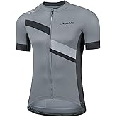 Santic Men's Cycling Jersey Shorts Sleeve Tops Pro Road Bike Bicycle Shirt Full Zip UPF 50+ MTB Jersey with Pockets
