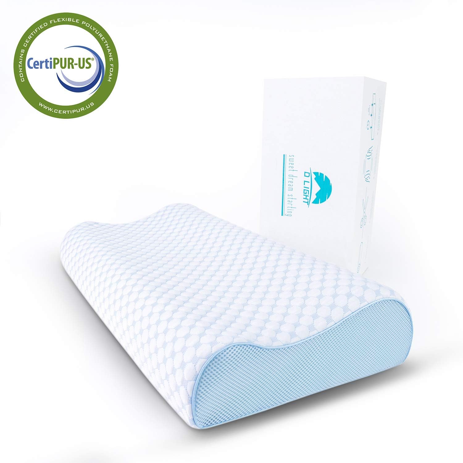 Dlight Contour Memory Foam Pillow-Ergonomic Design to Relieve Neck Pain,Sleeping Bed Pillow for All Sleeping Positions, CertiPUR-US (Soft Contour-4.7 Inch): Home & Kitchen