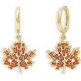 Agriajun Maple Leaf Small Hoop Gold Earrings for Women, Orange Rhinestone Fall Leaves Autumn Dangle Drop Earing Holiday Fashion Jewelry Gift