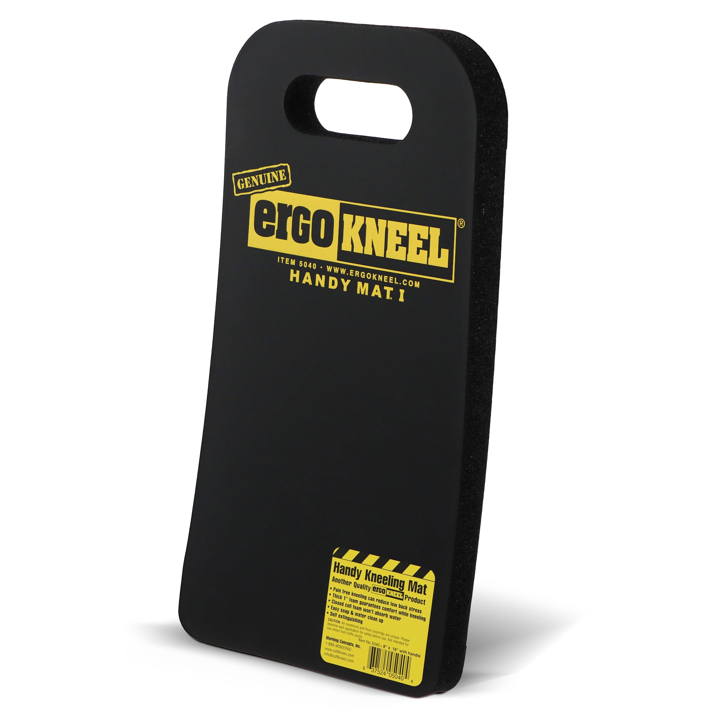 Working Concepts 5040 ErgoKneel Foam Rubber Pocket Kneeler with Handle, Kneel Mat, 8" x 16", Black