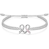 J.Endéar Cancer Awareness Bracelet for Women Sterling Silver 925 Zirconia, Handmade Cord Adjustable Lucky String Bracelet for Her, Hope Faith Inspirational Gifts