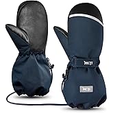 MCTi Kids Mittens Waterproof Winter Ski Warm Sherpa Lined Long Cuff with String