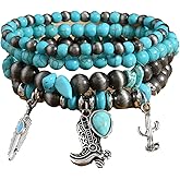 RUIFUU Turquoise Beaded Bracelets, Western Bracelets for Women Bohemian Stackable Boots Bracelets Vintage Country Outfit Accessories