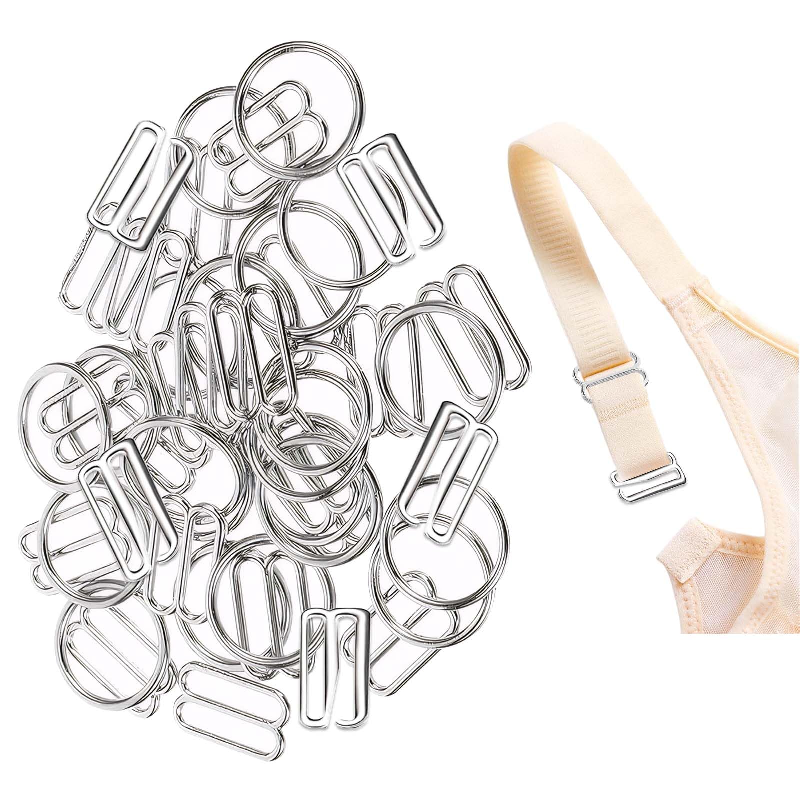 PMELCXD Bra Strap Clips, Bikini Clasp,180 Pcs bra strap clips, Metal Lingerie Hardware Sewing Clips Clasp Hooks for Bra Strap Sewing Accessories, 18mm, Silver