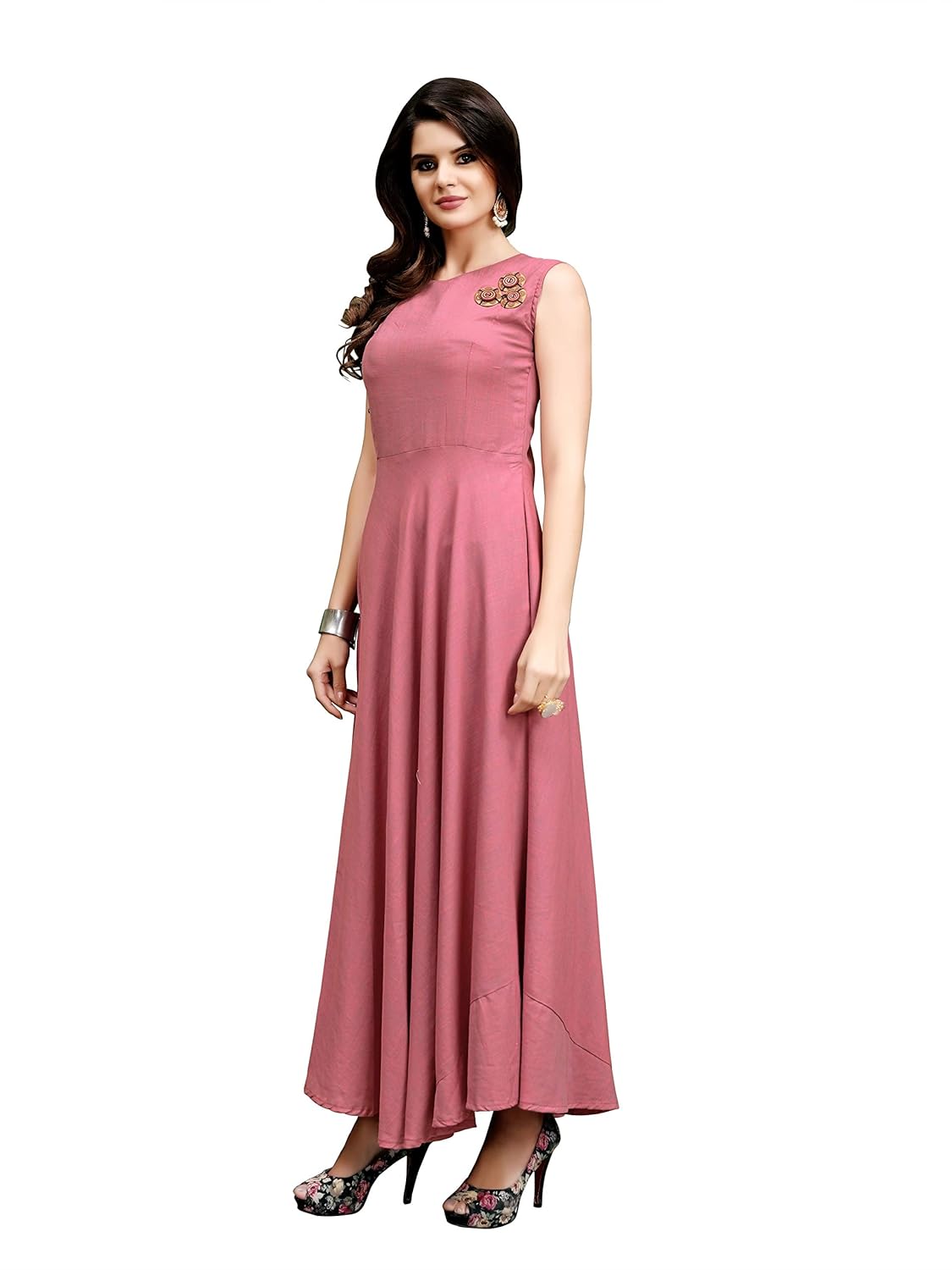florely women's reyon cotton stiched fancy anarkali long gown(pink_stiched)