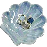 TIGERMILLION Shell Jewelry Tray, Sky Blue Seashell Jewelry Dish, Ceramic Trinket Dish, Trinket Dish Home Decorative Plate For Earrings Necklace Bracelet Organizer Display (Sky Blue)