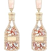 Champagne Earrings for Women Beaded Champagne Bottle Margarita Tequila Earrings Crystal Wine Glass Dangle Earring Holiday Party Celebration Outfit Accessories Jewelry Gifts