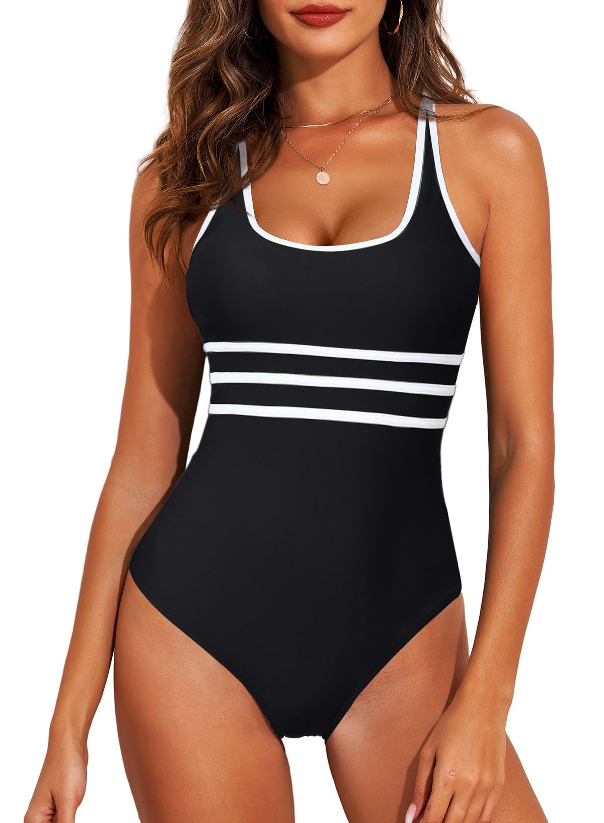 Photo 1 of Aleumdr Women's Color Block One Piece Athletic Swimsuit Sports Training Cheeky High Cut Bathing Suits Black X-Large