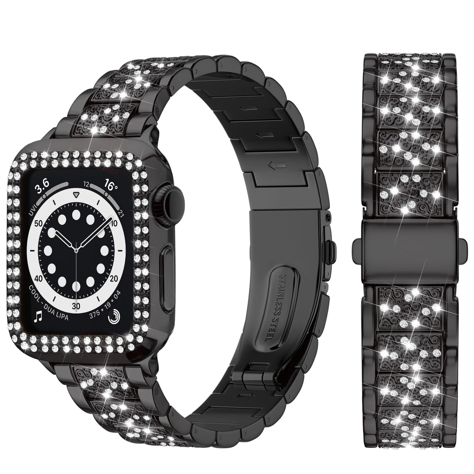 wutwuk Compatible with Apple Watch Strap 40 mm with Bling Case, Women's Metal Crystal Rhinestone Apple Watch Wristband, Glitter Diamond Replacement Bracelet for iWatch SE3/2/1 Series 6/5/4, 40 mm,