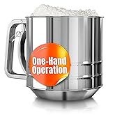 5 Cup Flour Sifter Stainless Steel – Sifter Baking with Double Mesh, One-Hand Operation Flour Duster, 5.1" x 5.1" for Quick B