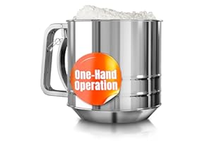 5 Cup Flour Sifter Stainless Steel – Sifter Baking with Double Mesh, One-Hand Operation Flour Duster, 5.1" x 5.1" for Quick B