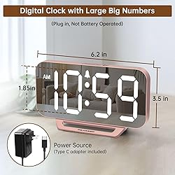 Peakeep Slim Digital Mirror Clock, Aesthetic Alarm