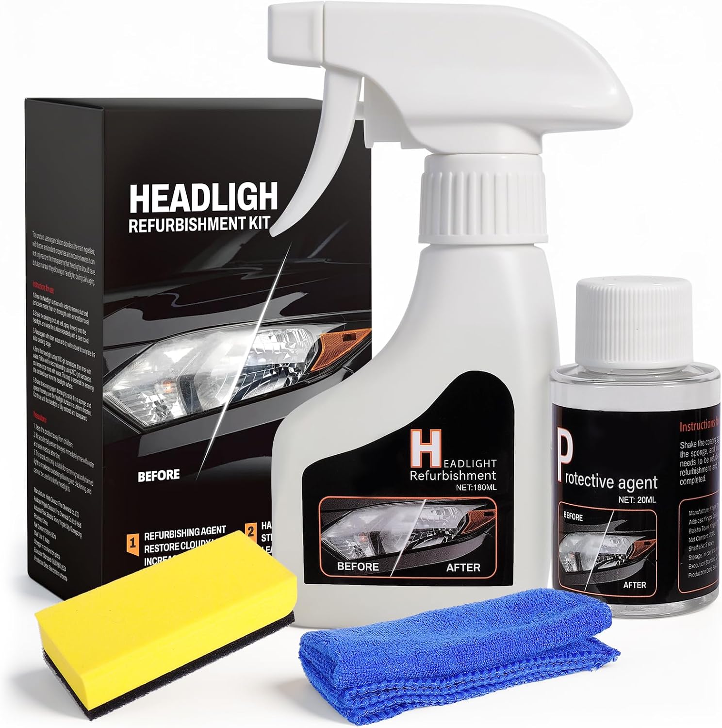 MineeCozee Headlight Restoration Kit Cleaner Restorer: Car Headlamps Oxidized & Yellowed Lens Repair with Protective Coating - Clear Bright Headlights for Trucks Motorcycles