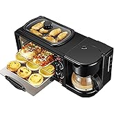 TYUAN 3-in-1 Breakfast Station, Includes Coffee Maker, Non-Stick Griddle, and 4-Slice Toaster Oven, Versatile Breakfast Maker