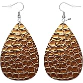 Zokola Crocodile Skin Teardrop Earrings, Luxury Golden Cowhide Crocodile Print Double-Sided Dangle Earring For Women Friends, Lightweight Faux Leather Earrings