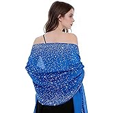RainFlowwer Sparkly Rhinestone Shawls and Wraps for Evening Dresses – Soft Sheer Blue Chiffon Formal Wedding Party Scarf for Women