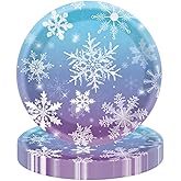 KFJBPB 50PCS Winter Snowflake Paper Plates 7 Inch, Disposable Blue Snowflake Christmas Cake Dessert Plates for Holiday Winter Wonderland Party Decorations