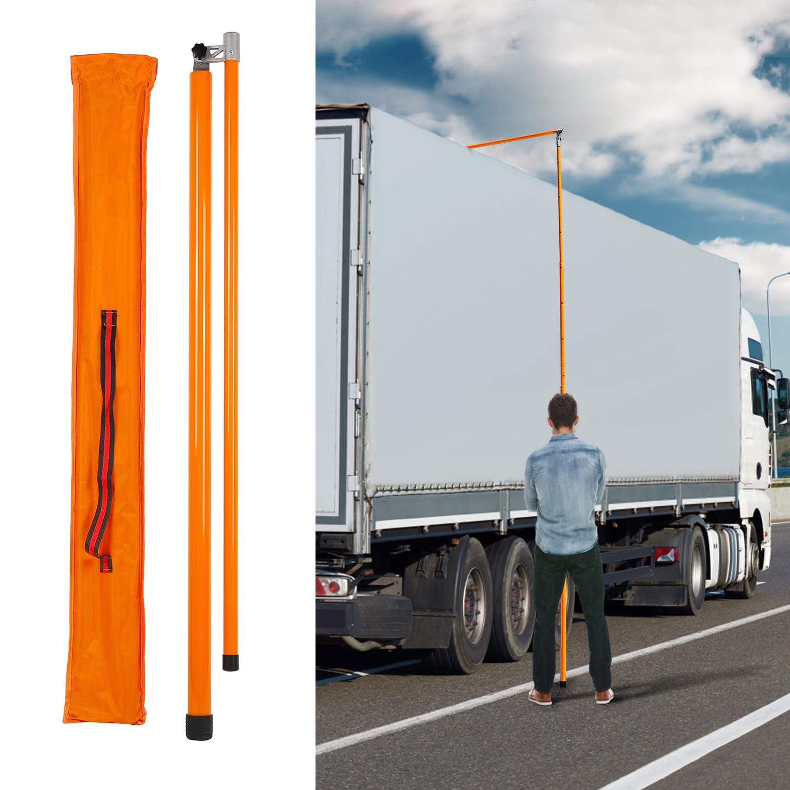 Photo 1 of BEAMNOVA 15ft Height Stick for Trucks Semi Trucks with Rubber Boot Bridge Measuring Pole Load Car Hauler Vehicle Trucker Trailer Adjustable Heavy Duty Tall with Level Height Measurement Tool
