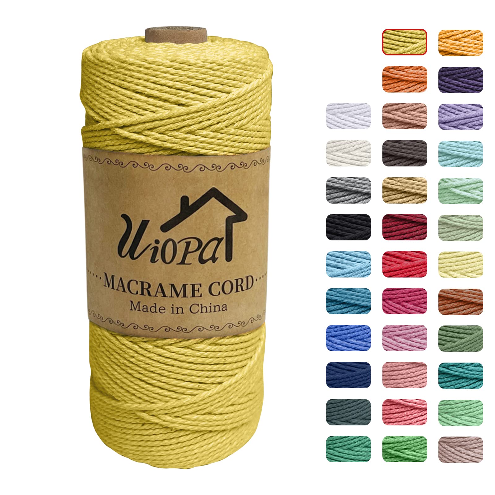 Uiopa Macrame Cord 2mm x 200m, 3-Strand Twisted Natural Cotton String, Macrame Cotton Rope Coloured String for Wall Hanging Plant Hanger Boho Home Decor Craft Projects — image 1