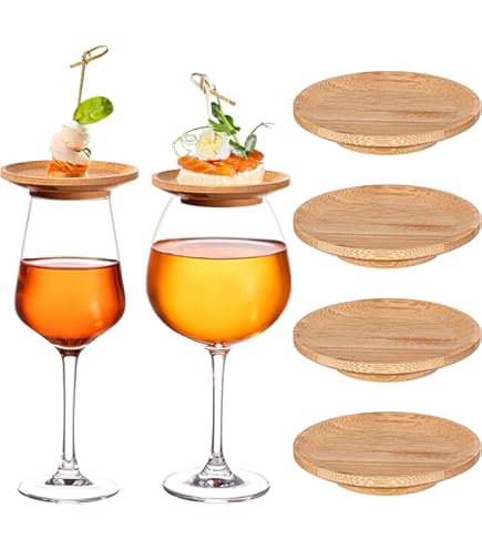 thumbnail image 2 of 12 PC Bamboo Wine Glass Charcuterie Toppers - Dual Use Appetizer Plates & Coasters 2 of 10