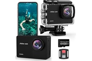 TIMNUT 4K60fps Action Camera - Waterproof Camera with 64G SD Card 48MP HD WiFi Camera with EIS 40M Underwater Camera Wide Ang