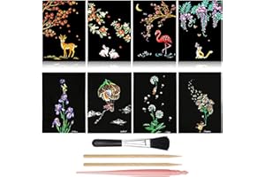 MeowHaus Scratch Art Rainbow Painting Paper, Crafts Arts Mini Postcard Set 8 Sheets with Tools Scratchboard Painting Engraving Womens Hobbies Gift