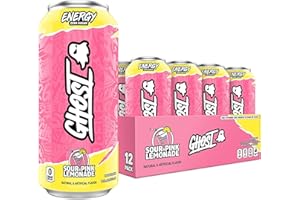 GHOST Energy Drink - 12-Pack, Sour Pink Lemonade, 16oz Cans - Energy & Focus & No Artificial Colors - 200mg of Natural Caffeine, L-Carnitine & Taurine - Gluten-Free & Vegan