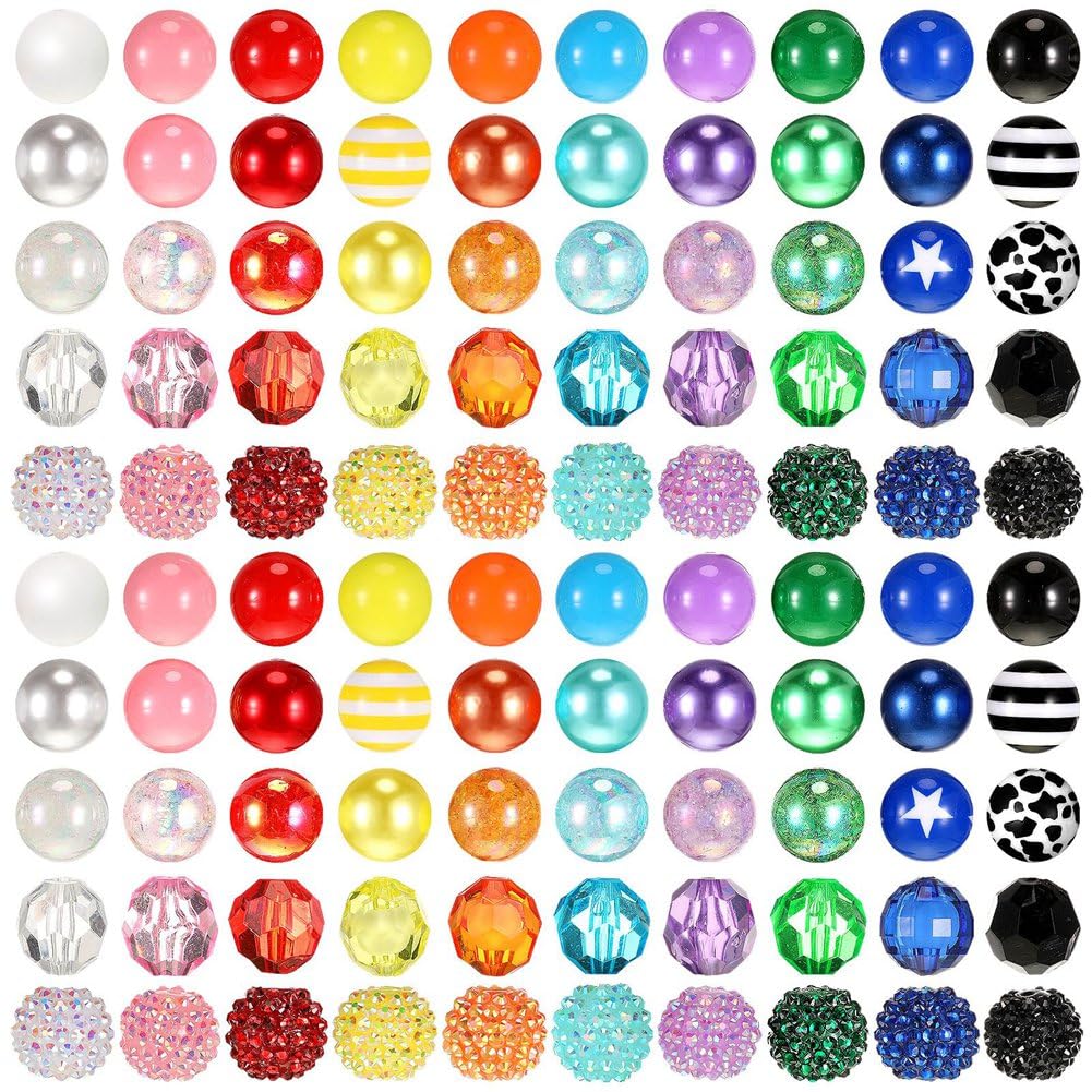 Cikoopul 100 Pcs 20mm Rhinestone Bubblegum Beads for Pens, DIY Craft Pen Jewelry Making Easy to Use